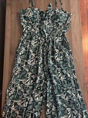 As U Wish Green and White Floral Cropped Jumpsuit